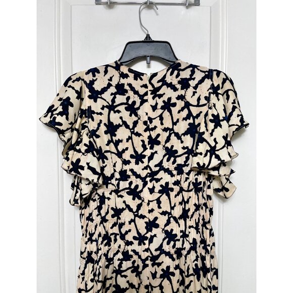 ULLA JOHNSON Anais ruffled printed crepe midi‎ dress in Beige Black 4 - Picture 11 of 16